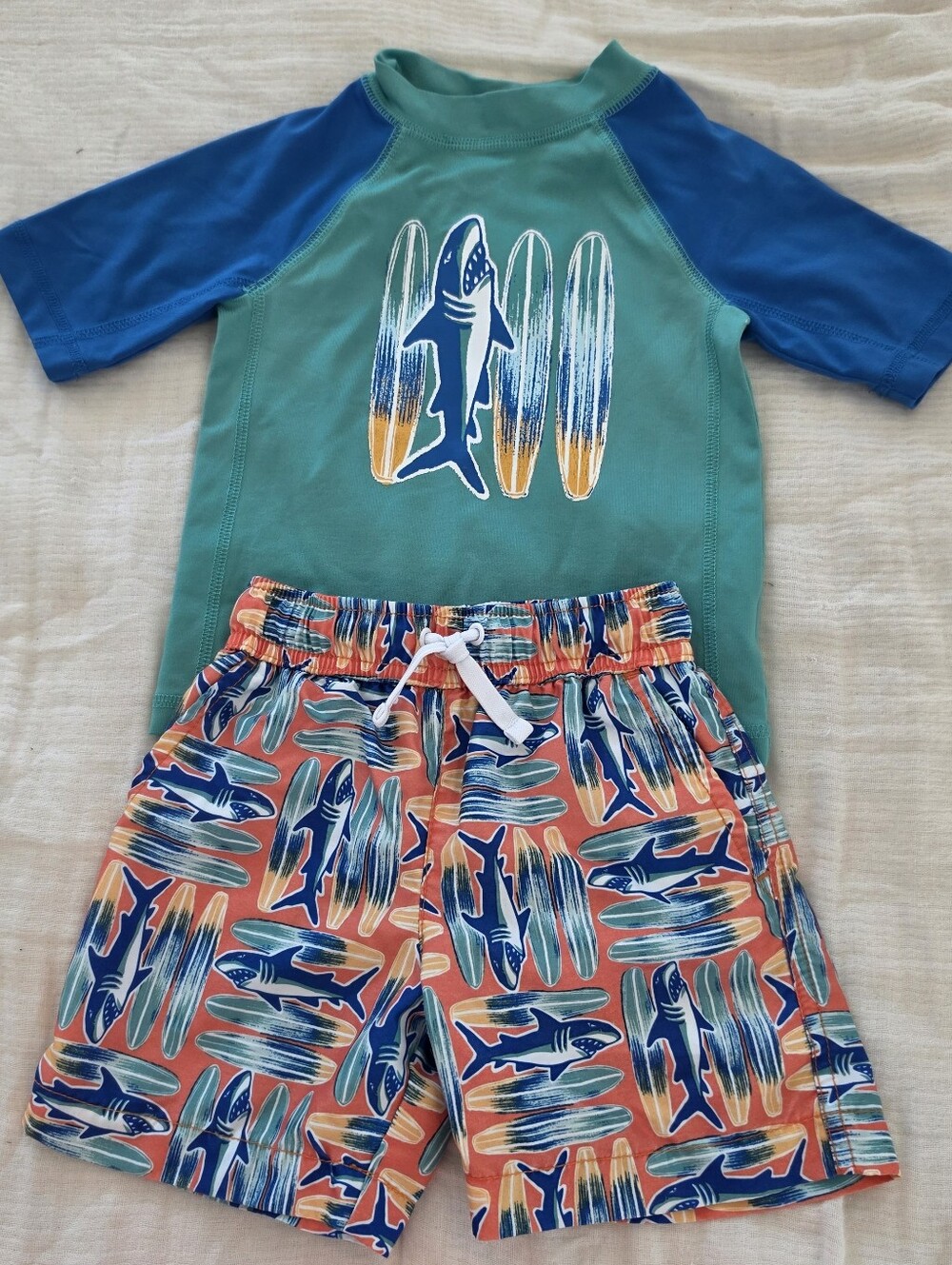 J. Khaki Boys Two Piece Shark Rash Guard Swim Set Size 2T
